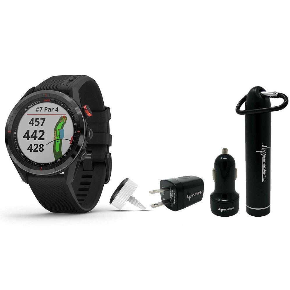 Garmin Approach S62 Premium Gps Golf Watch and Wearable4U Bundle - Black / Black bundle 010-02200-02_Power