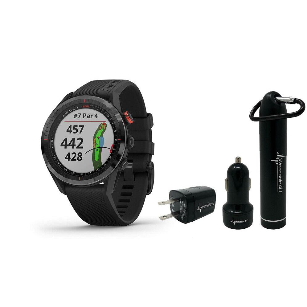 Garmin Approach S62 Premium Gps Golf Watch and Wearable4U Bundle Black / Black 010-02200-00_Power
