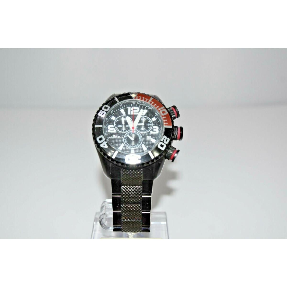 aK Adee Kaye Men`s Stainless Steel Chrono Oversized AK5434-M Watch Black-Red/Black