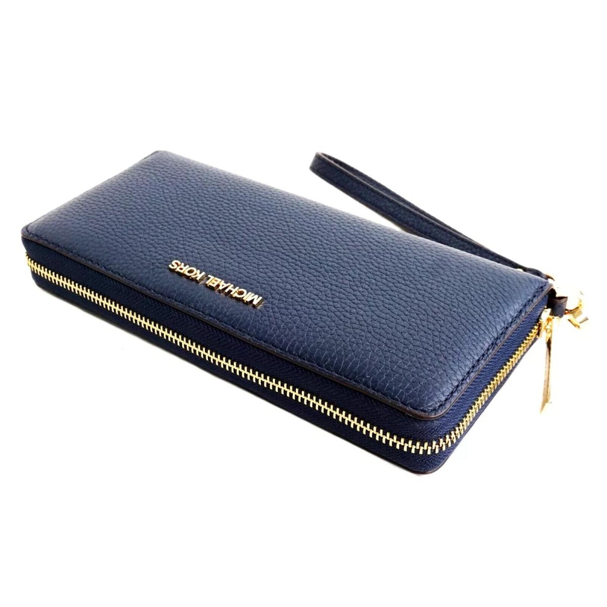 Michael Kors Jet Set Travel Continental Long Wallet Wristlet Brown Vanilla Black Navy