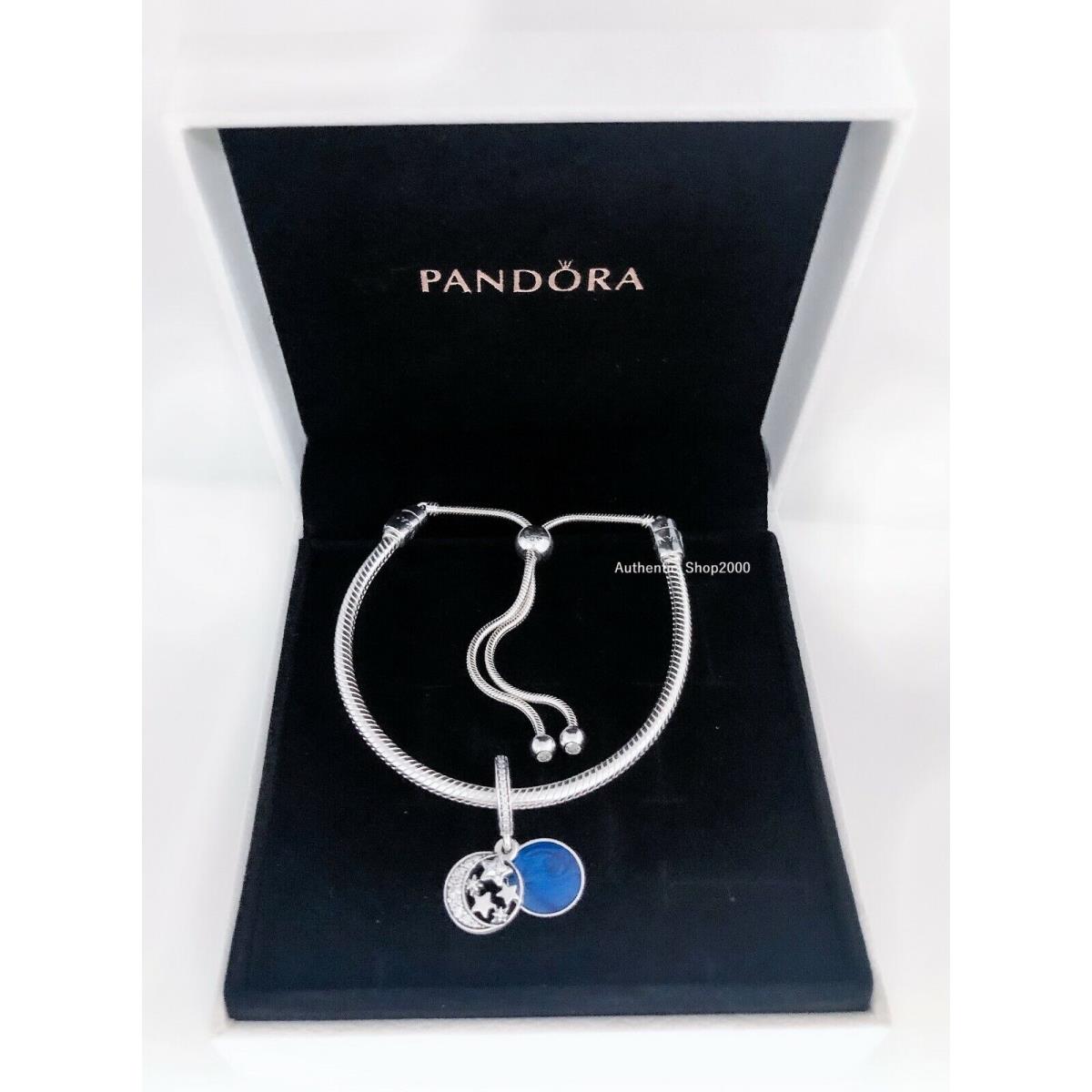 Pandora Love You to The Moon Back Pendant + Necklace Charm Bracelet 791993CZ Charm + Bracelet