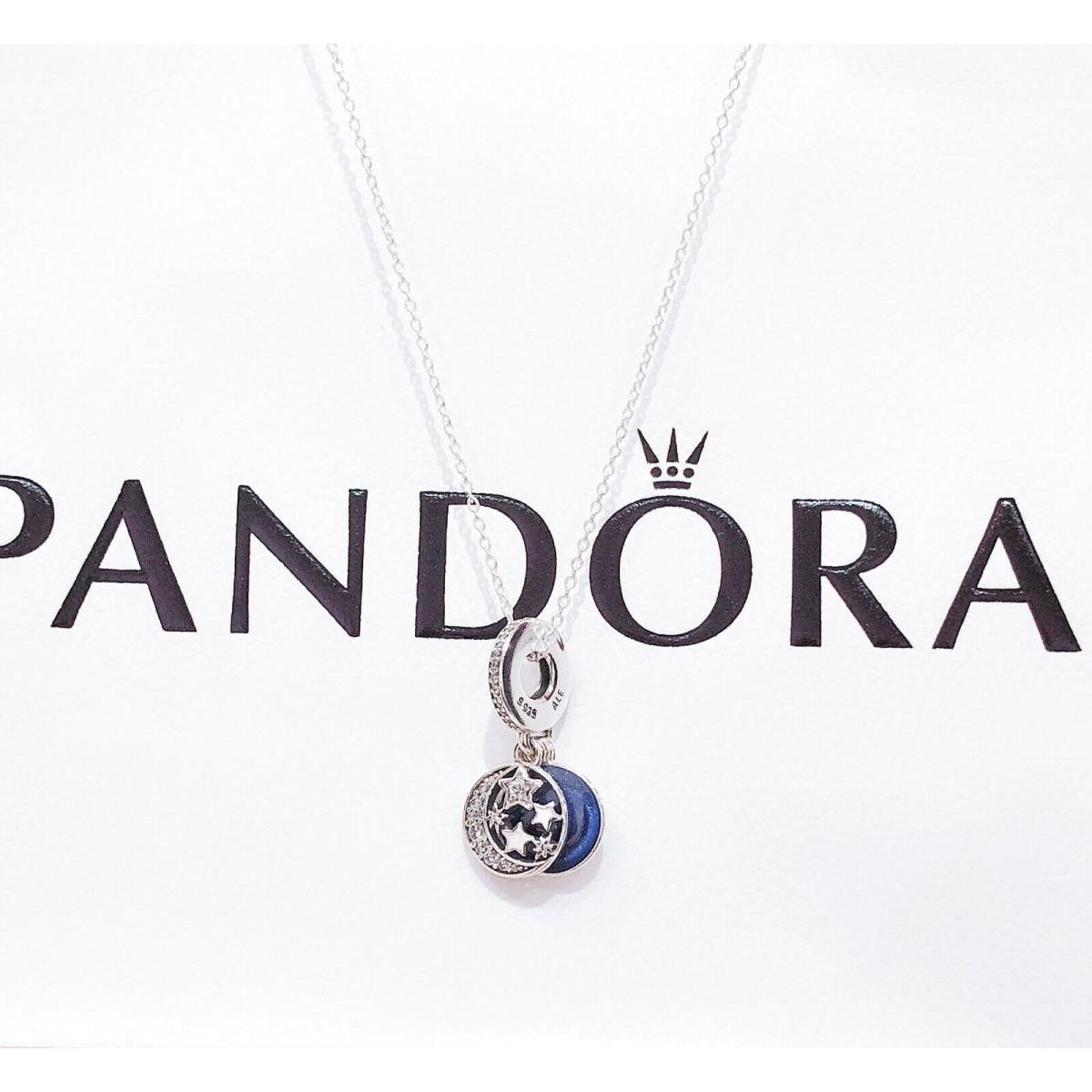 Pandora Love You to The Moon Back Pendant + Necklace Charm Bracelet 791993CZ Charm + Necklace + Gift Box