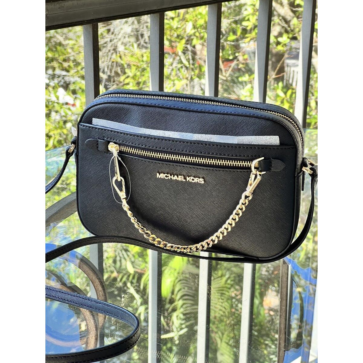 Michael Kors Lady Leather or Pvc Crossbody Handbag Purse Bag Messenger Shoulder Black Gold Chain Leather