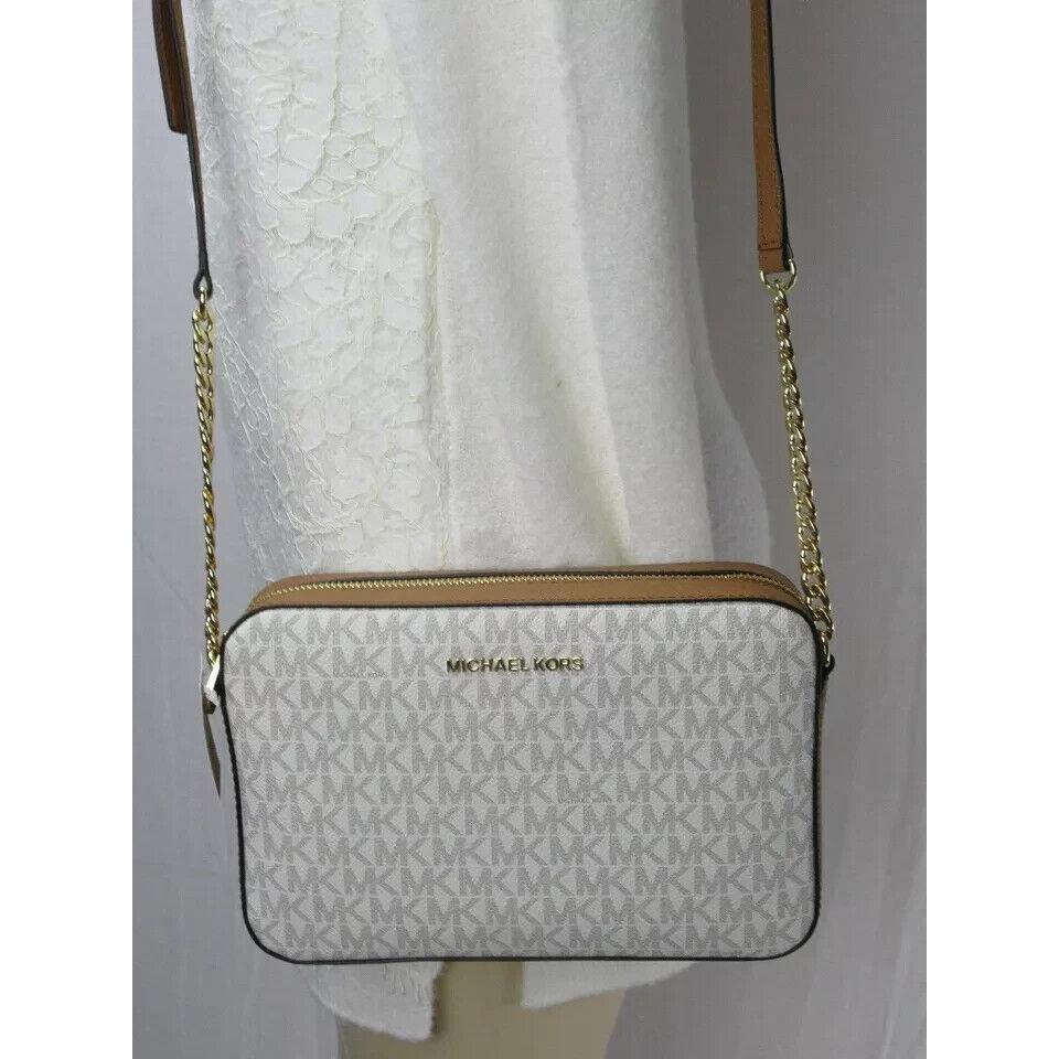 Michael Kors Lady Leather or Pvc Crossbody Handbag Purse Bag Messenger Shoulder Vanilla PVC Signature