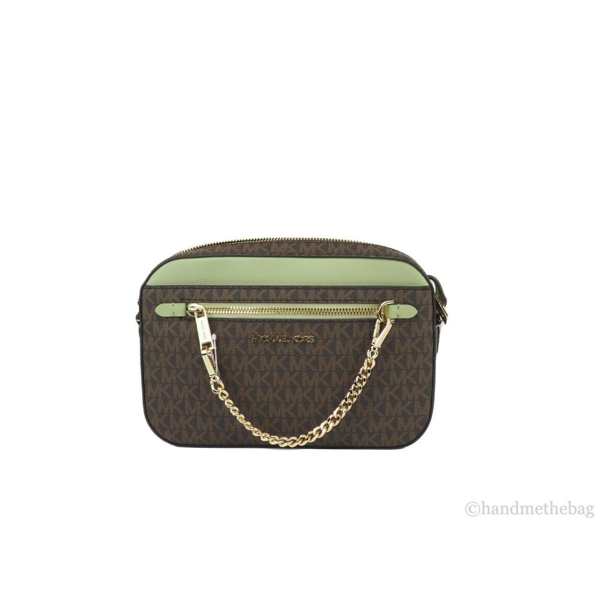 Michael Kors Jet Set Large East West Saffiano Leather Crossbody Bag Handbag Brown Signature/Light Sage (Chain)