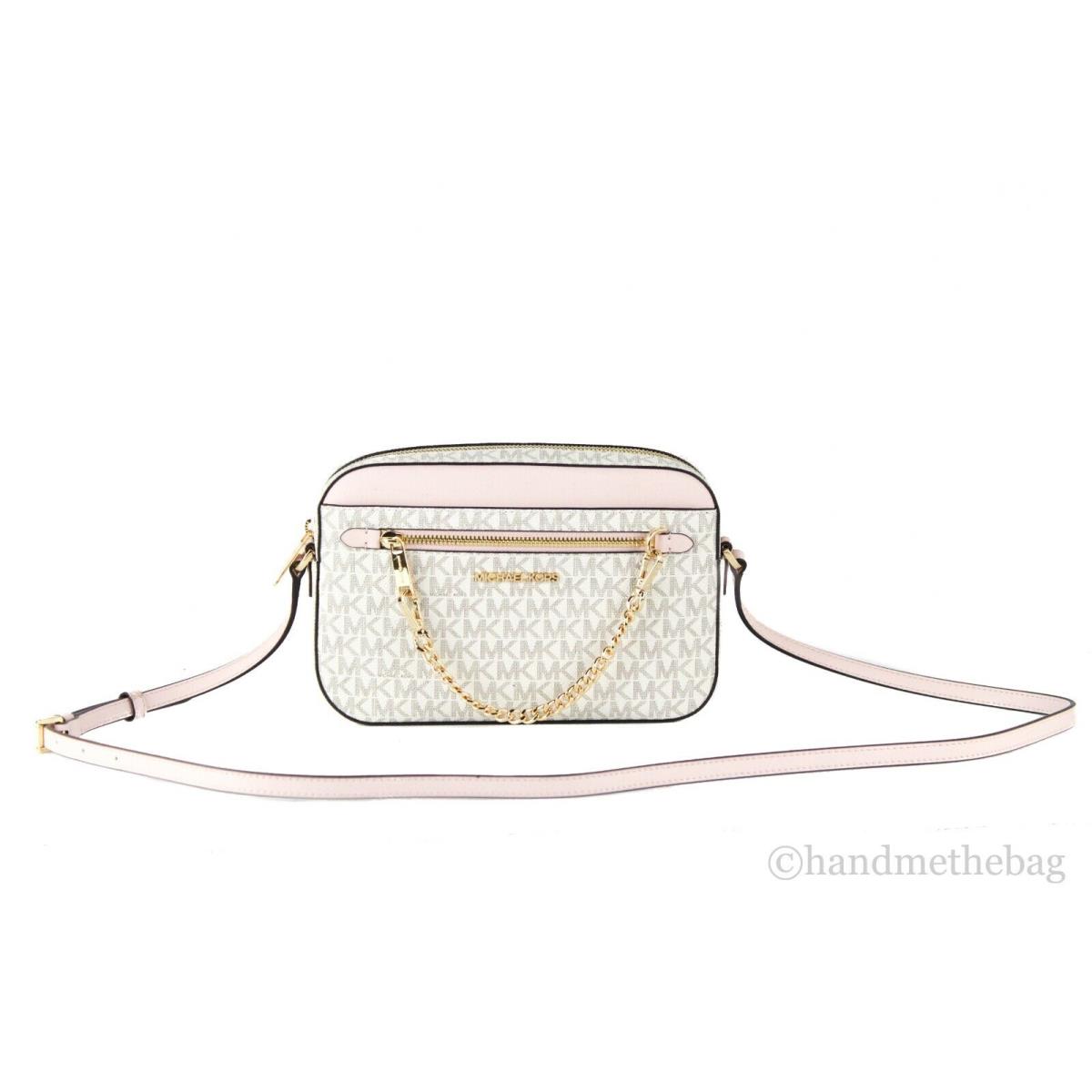 Michael Kors Jet Set Large East West Saffiano Leather Crossbody Bag Handbag Vanilla/Powder Blush (Chain)