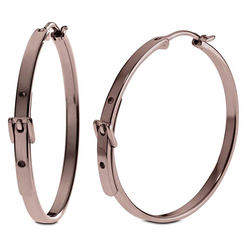New-michael Kors Silver Espresso Tone Belt Buckle Style Hoop Earrings+leverback