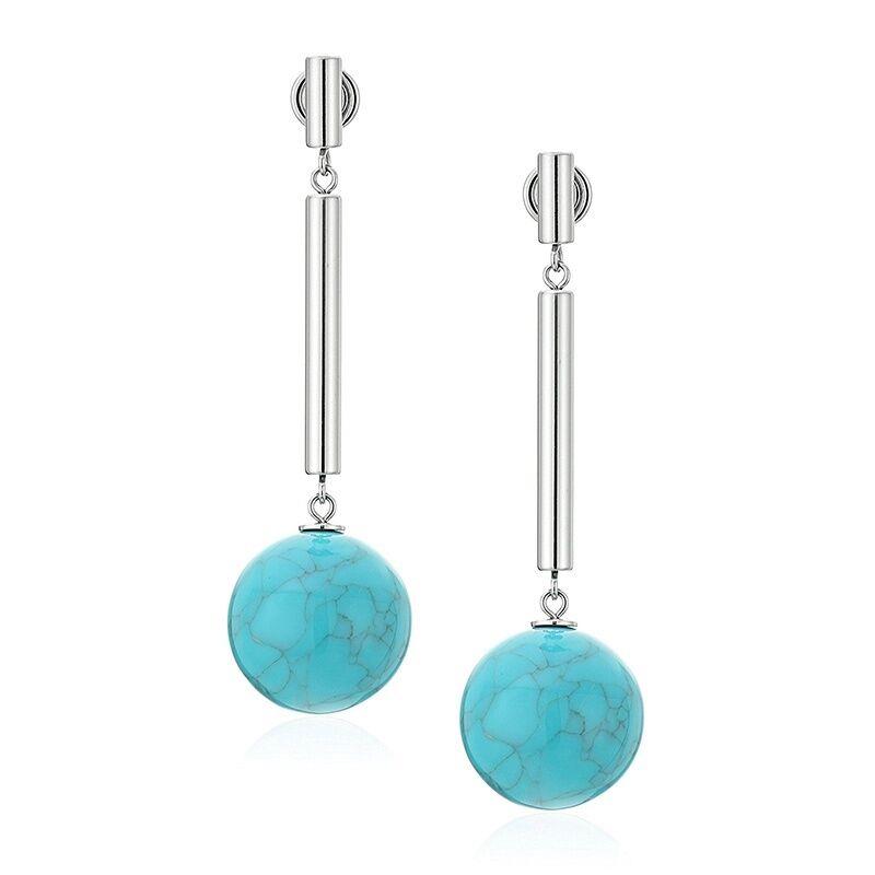 Michael Kors Silver Tone Bar+turquoise Acetate Ball Dangle Earrings MKJ5557