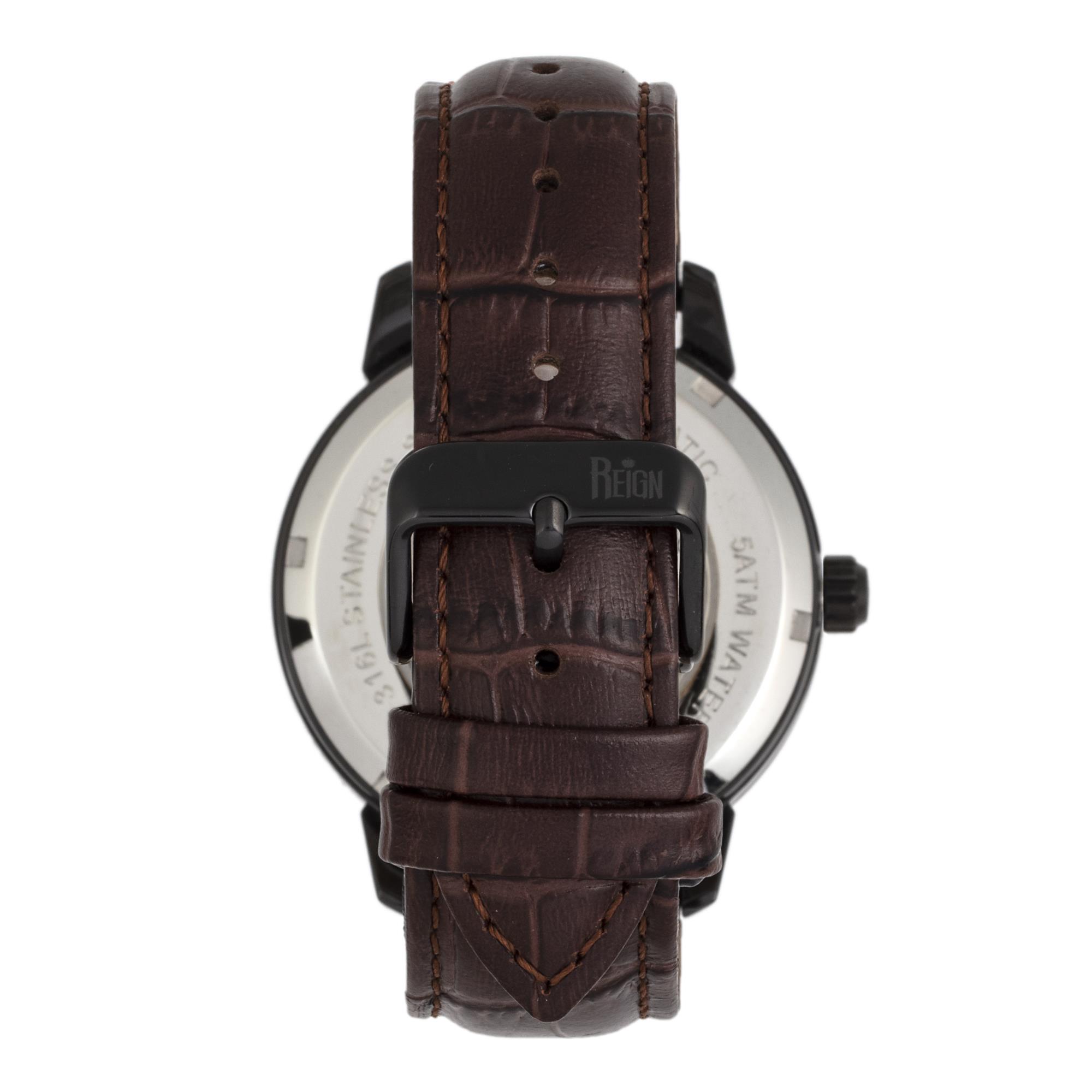 Reign Rudolf Automatic Skeleton Leather-band Watch - Navy Brown/Black