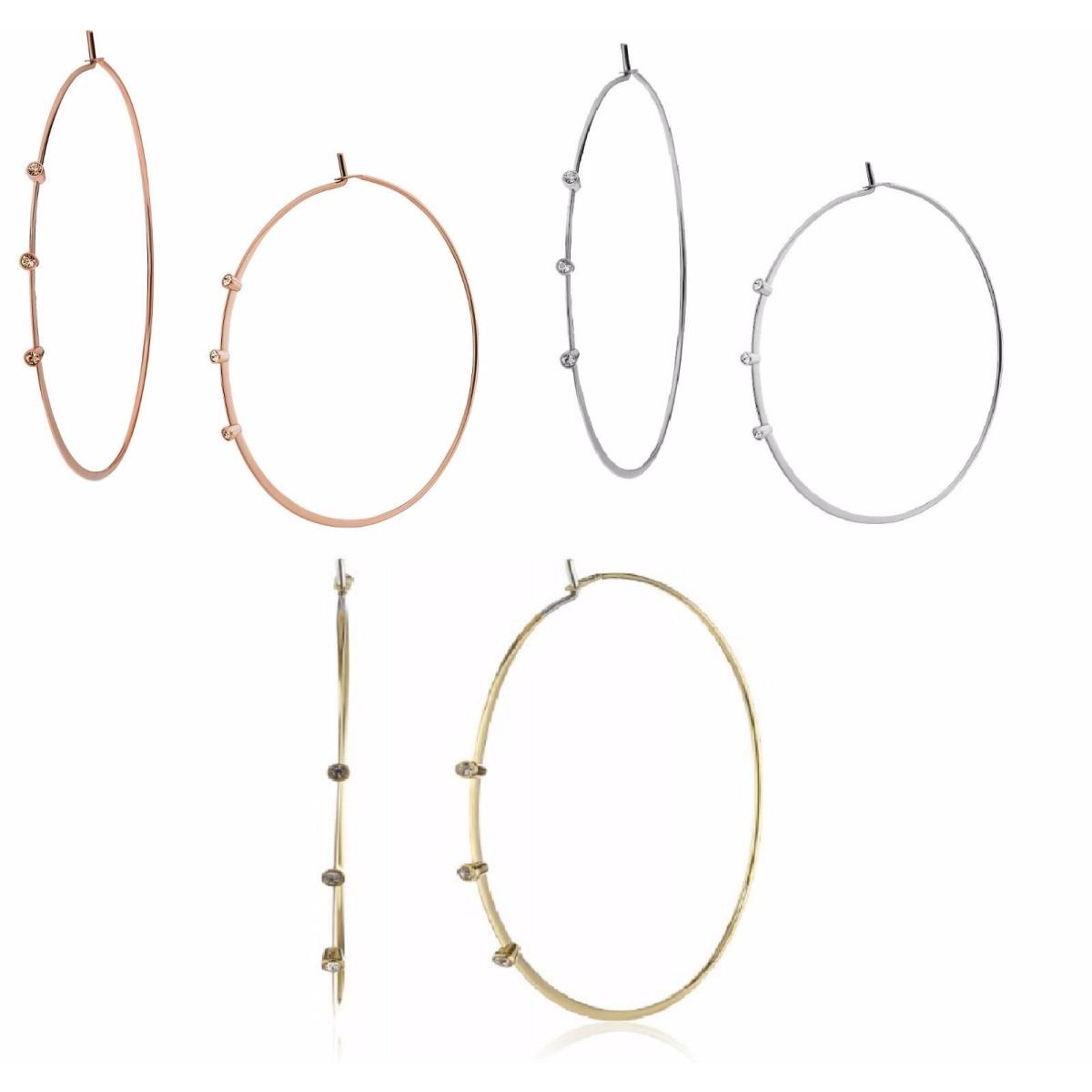 Michael Kors Botanicals Rose Gold Silver Tone+crystal Stud Hoop Earrings
