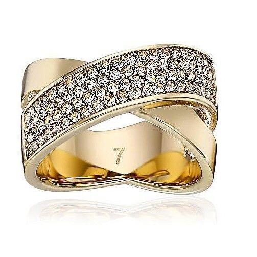 Michael Kors Gold Intertwined Interlocked Crystal Pave Ring Size 6 7-MKJ2867