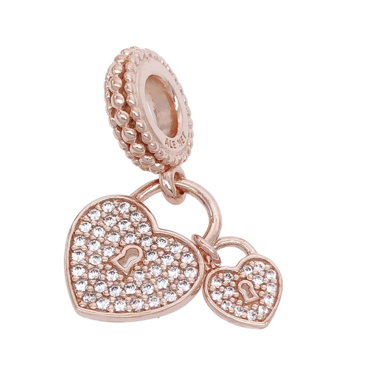 Pandora Rose 14k Gold Pav Heart Padlocks Charm Pendant 781807CZ Rose gold tone