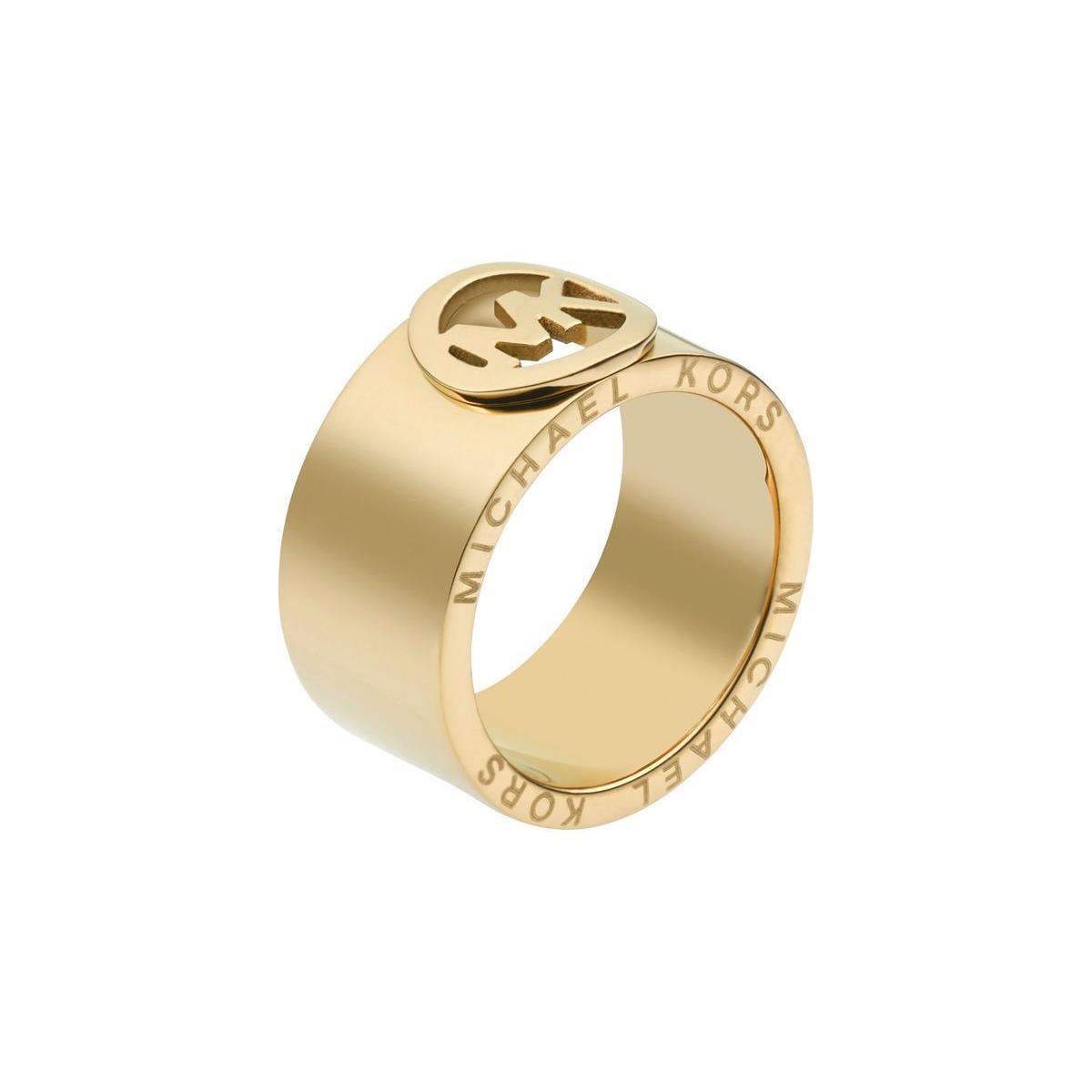 Michael Kors Fulton Gold Tone Logo Stainless Steel Ring Size: 6 7