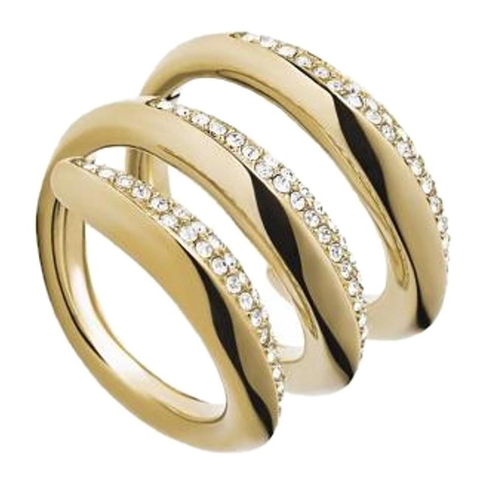 Michael Kors Gold Tone Crystal Pave Stacking 3 Tier Coil Ring MKJ4320