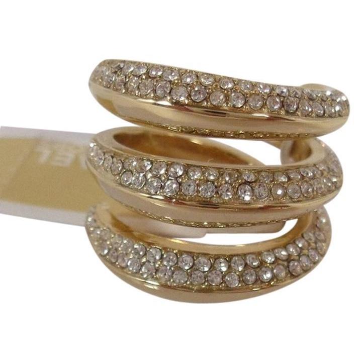 Michael Kors Gold Tone Crystal Pave Stacking 3 Tier Coil Ring MKJ4320