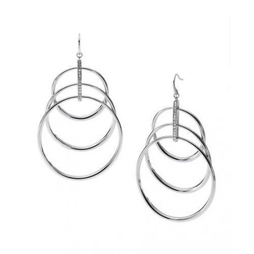 Michael Kors Glam Silver Tone Hoops+pave Crystal Bar Earrings+hook Back MKJ1706