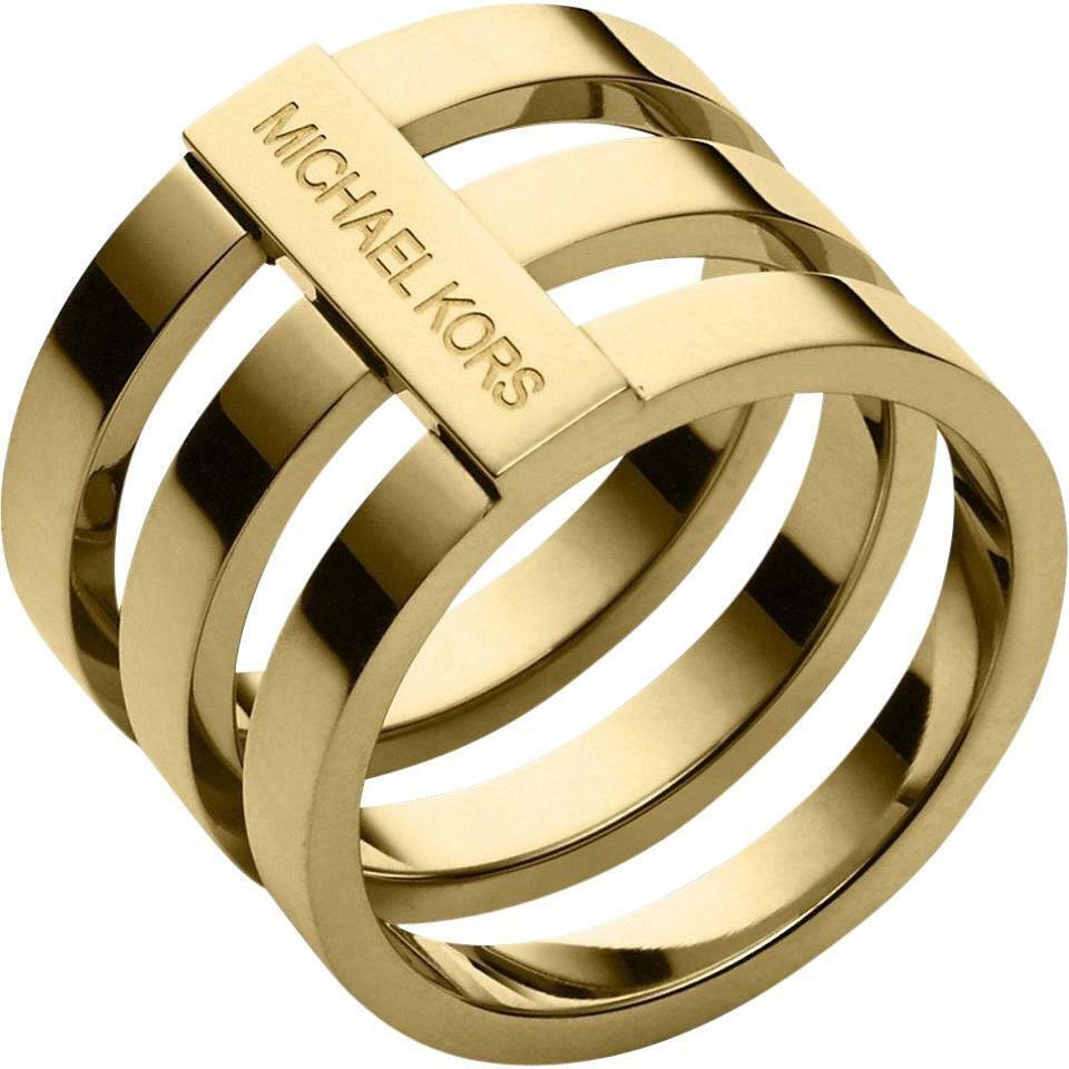 Michael Kors Polished Gold Tone Tri-stack Wide Barrel Ring Band MKJ4053