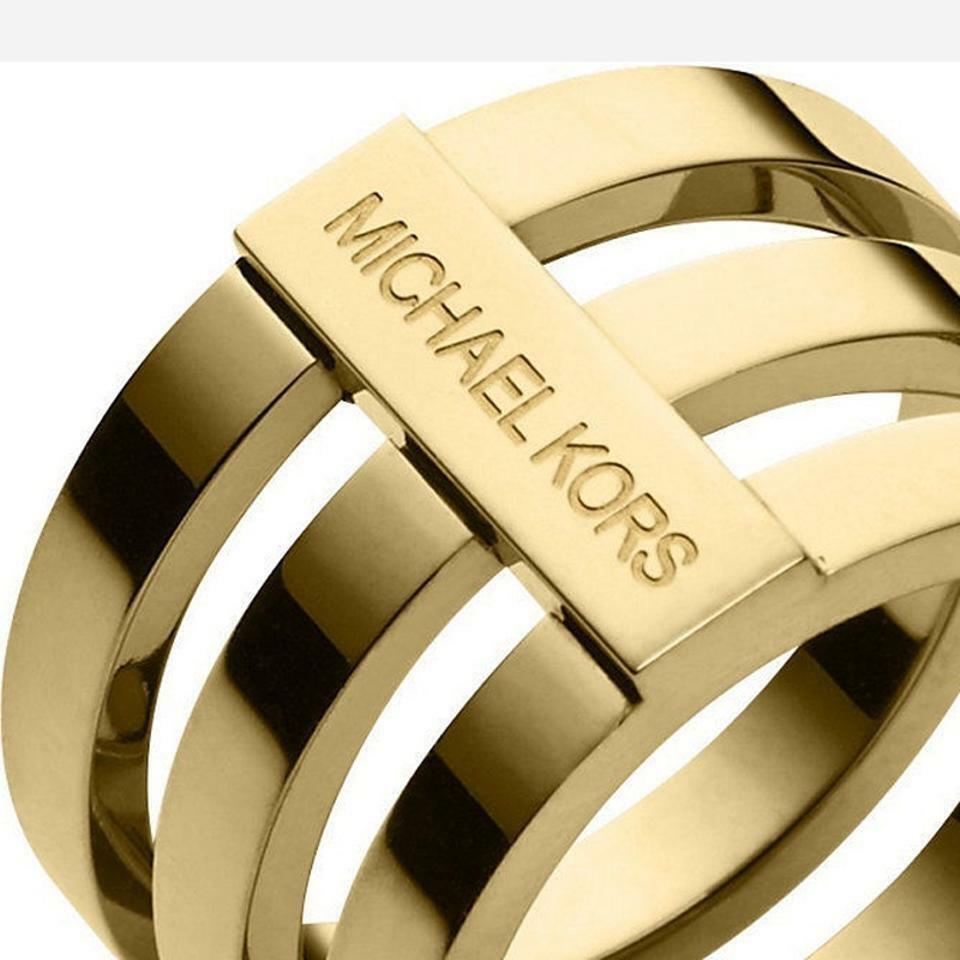 Michael Kors Polished Gold Tone Tri-stack Wide Barrel Ring Band MKJ4053