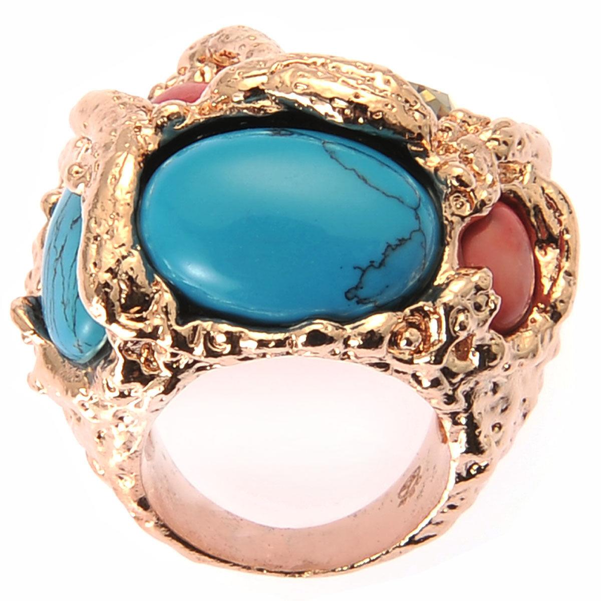 De Buman 18k Yellow Gold Plated or Rose Gold Plated Swarovski Turquoise Ring 18k Rose Goldplated, Size 8