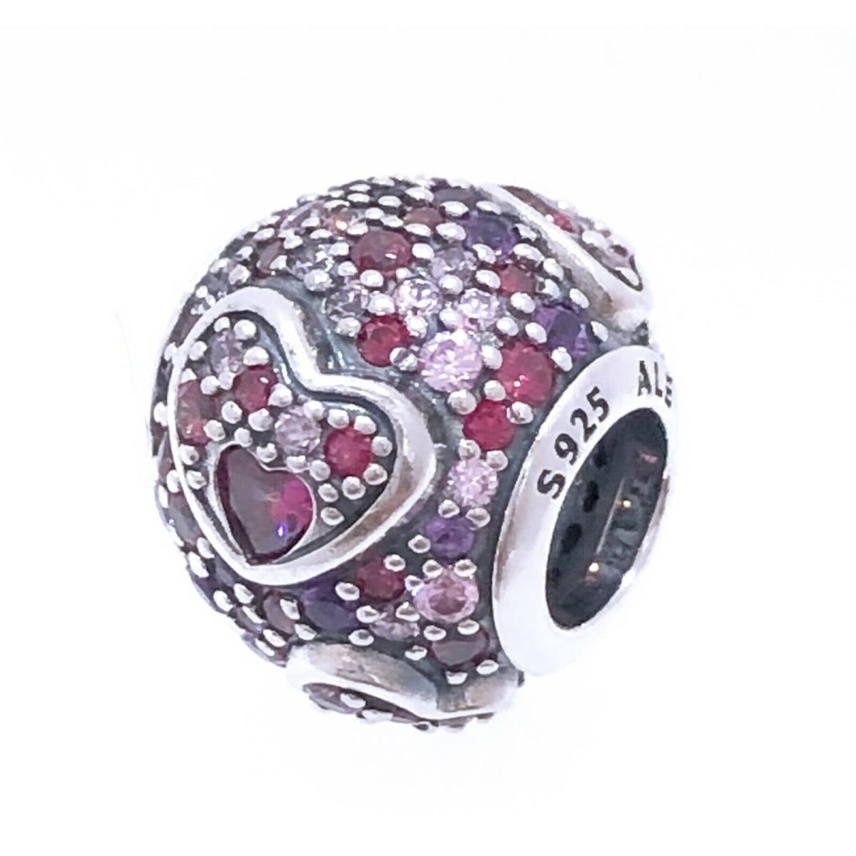 Pandora 925 Silver Bright Pink Red Pave Heart Charm Pendant 797826CZRMX