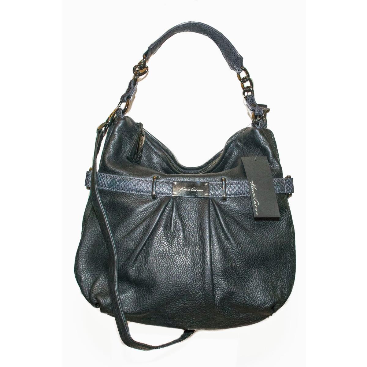 Kenneth Cole York Black Pebbled Leather Hobo Purse Shoulder Bag Handbag