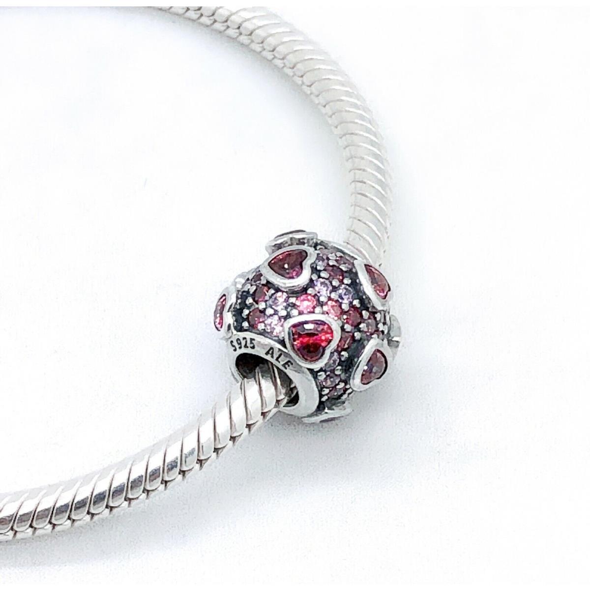 Pandora 925 Sparkle Red Pink Heart Pave Charm Pendant 796555CZSMX