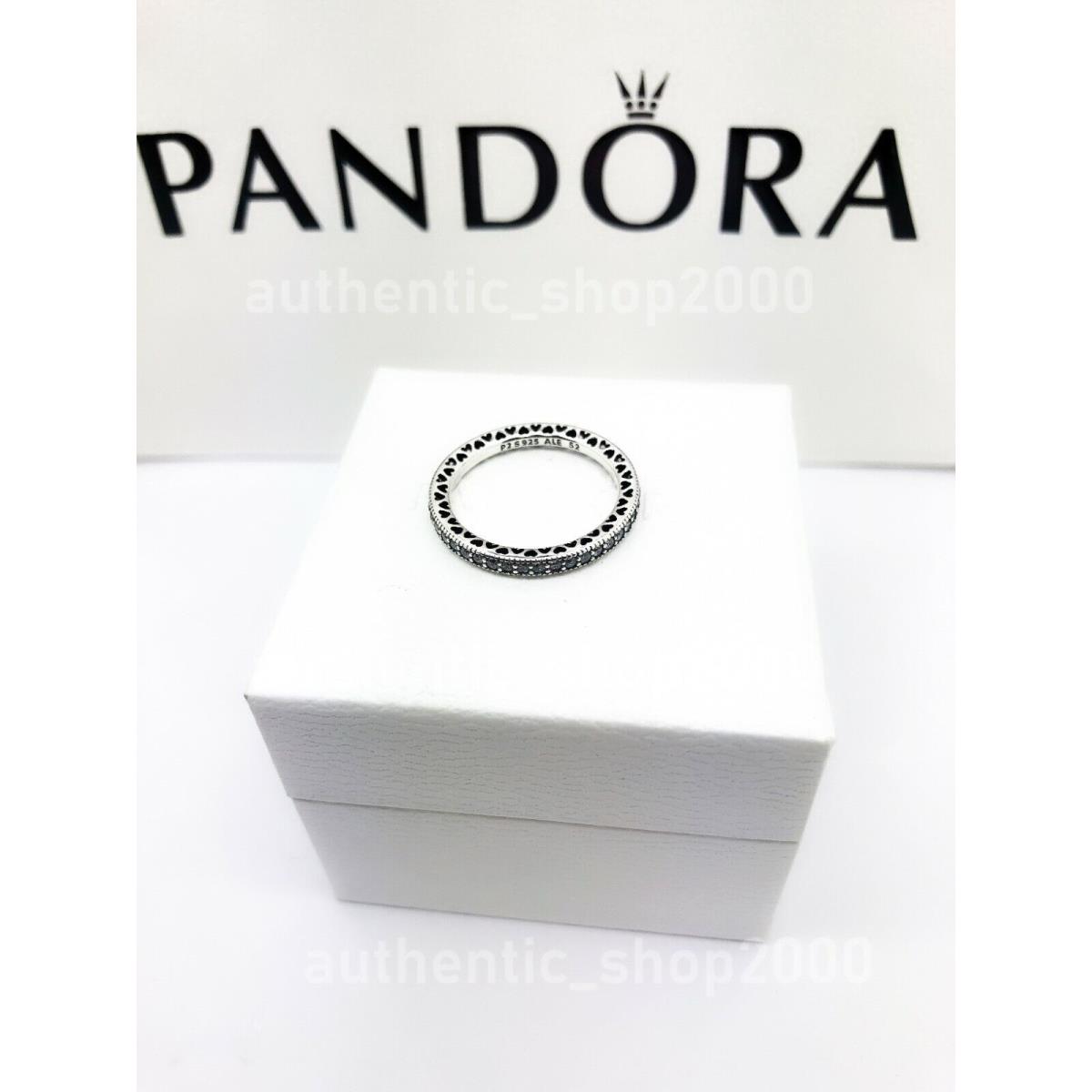 Pandora 925 Silver Sparkles and Hearts Stackable Ring 190963CZ silver