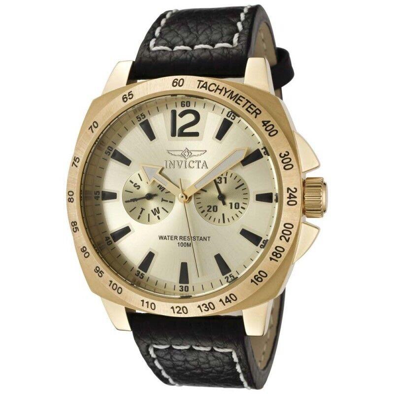 Invicta Specialty Gold Tone Black Leather Band Japan Made Watch 0856-MSR$395