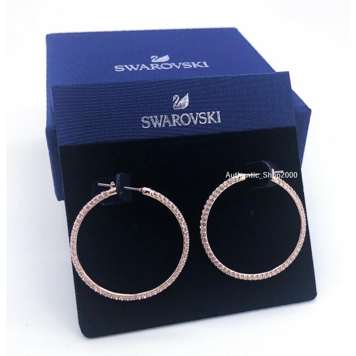 Swarovski Rose Gold Rhodium Sparkle Pave Big Hoop Pierced Earrings 5383938 Rose Gold Plated