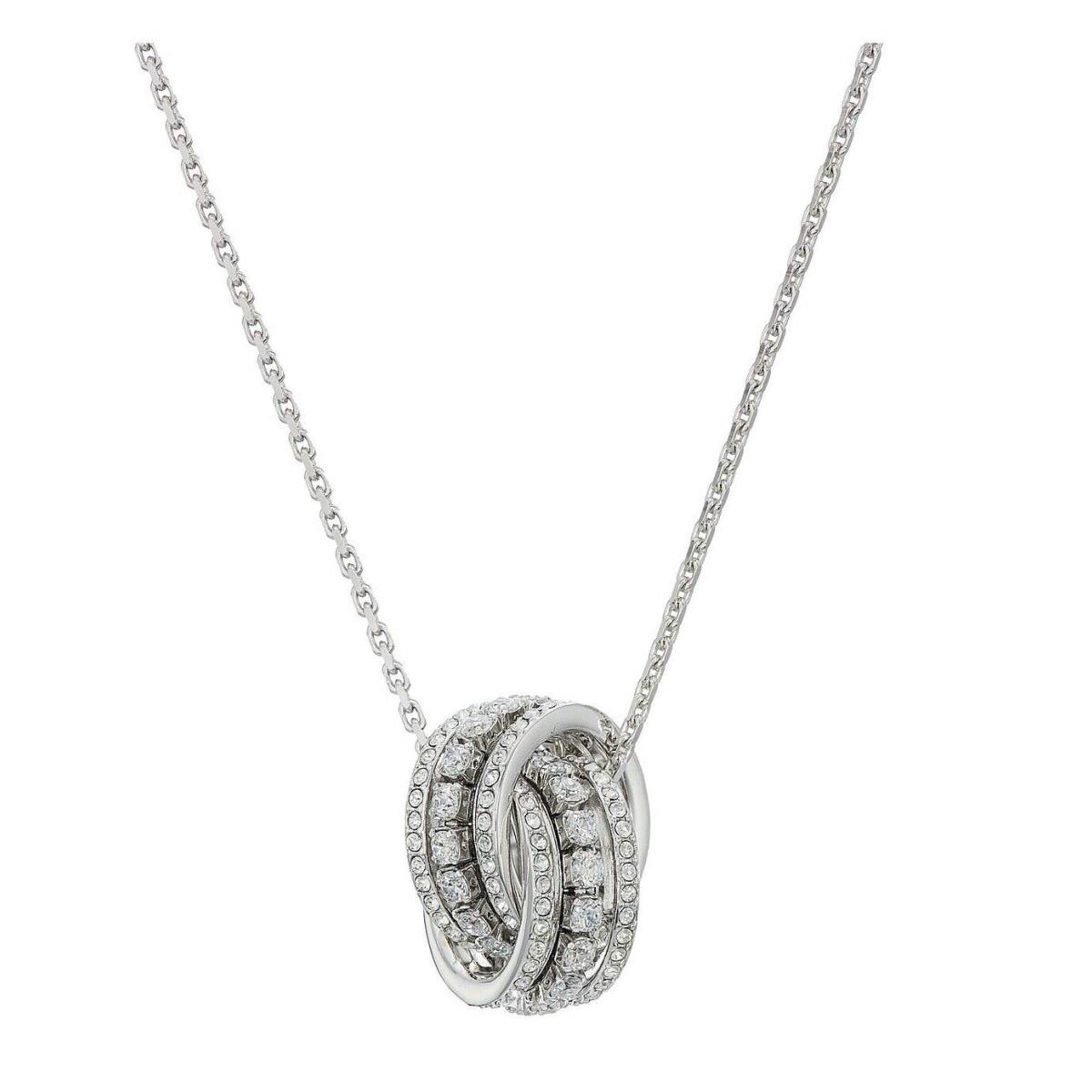 Swarovski Rhodium Gold Pave Interlocking Loop Pendant Necklace