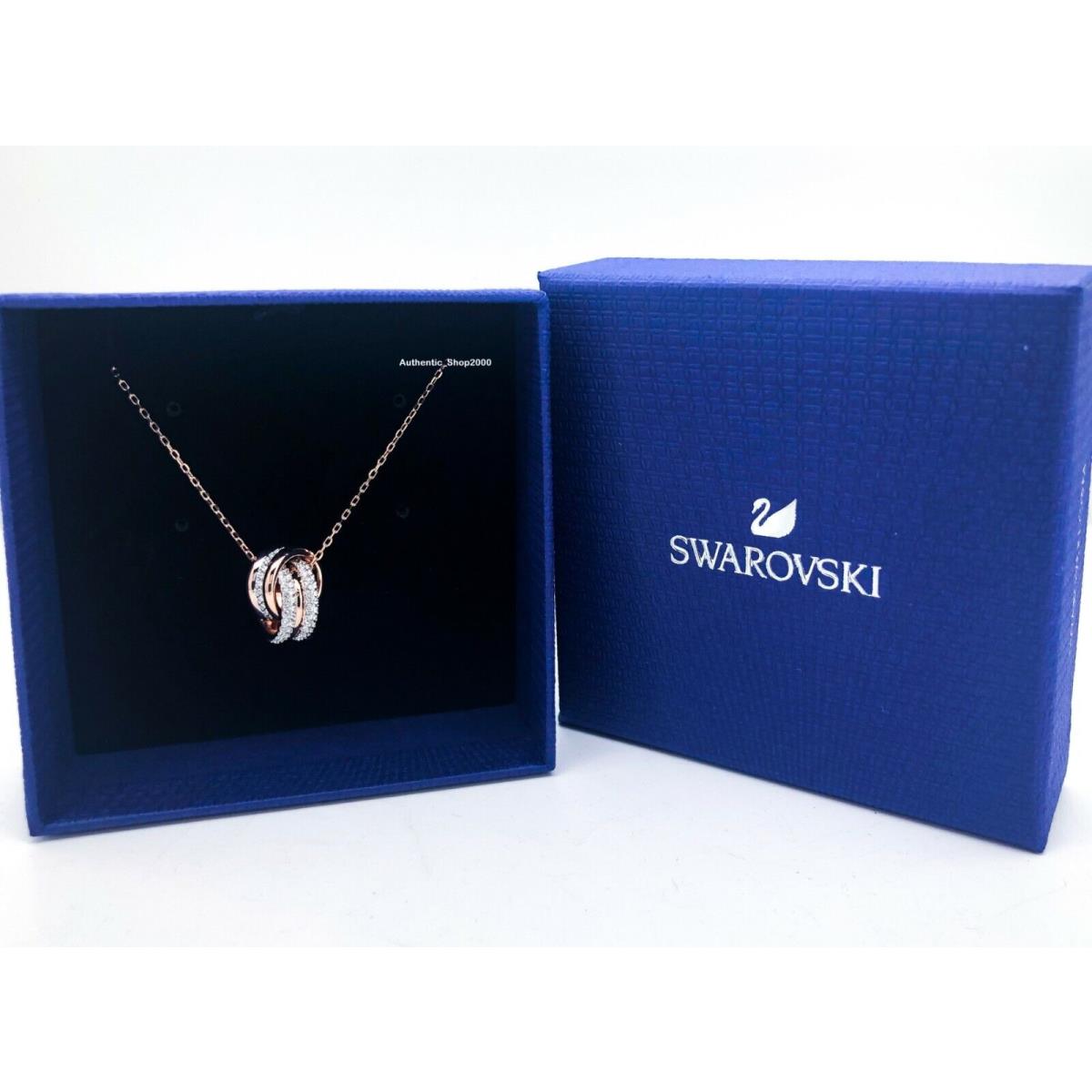 Swarovski Rhodium Gold Pave Interlocking Loop Pendant Necklace 5240525 Rose Gold Plated