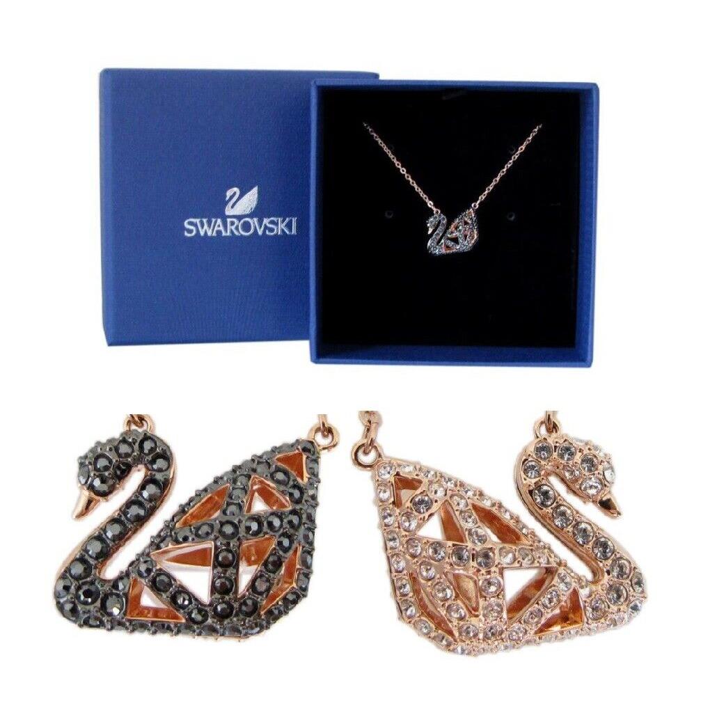Swarovski Swaroski Rose Gold Reversible Sparkle Crystal Iconic Swan Pendant Necklace