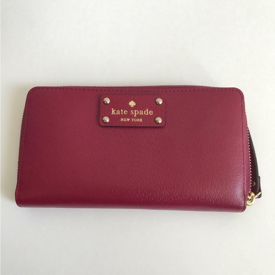 Kate Spade Newbury Lane Gold Zip Around Leather Wallet Multi Color WLRU1153 - Red plum