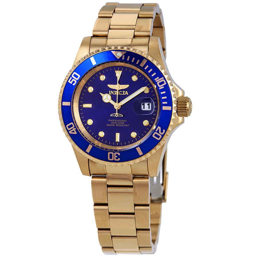 Invicta Pro Diver Black or Blue Dial 40 mm Men`s Watch Gold/Blue