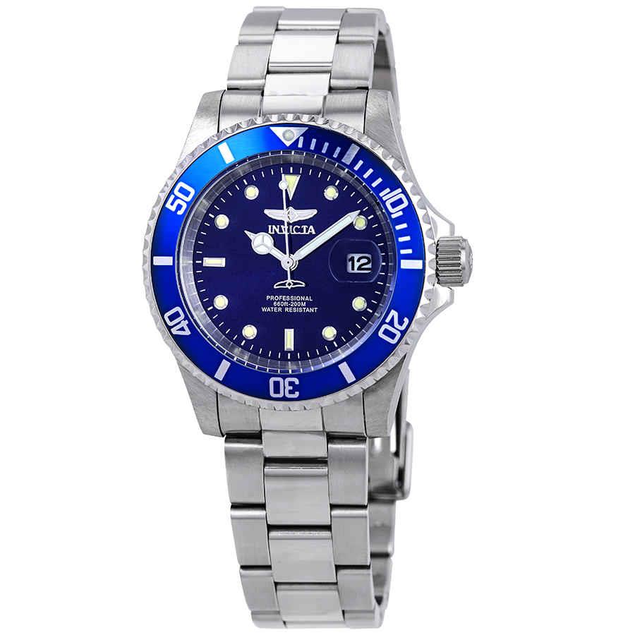 Invicta Pro Diver Black or Blue Dial 40 mm Men`s Watch Silver/Blue