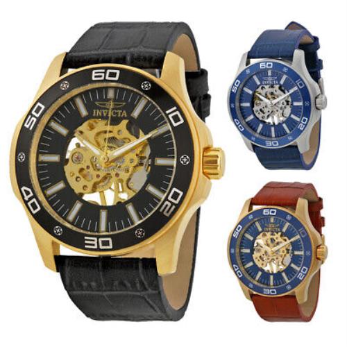 Invicta Specialty Mechanical Skeleton Men`s Leather Watch