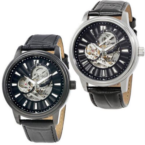Invicta Vintage Automatic Black Skeleton Dial Men`s Watch - Style /: Stainless Steel Bezel