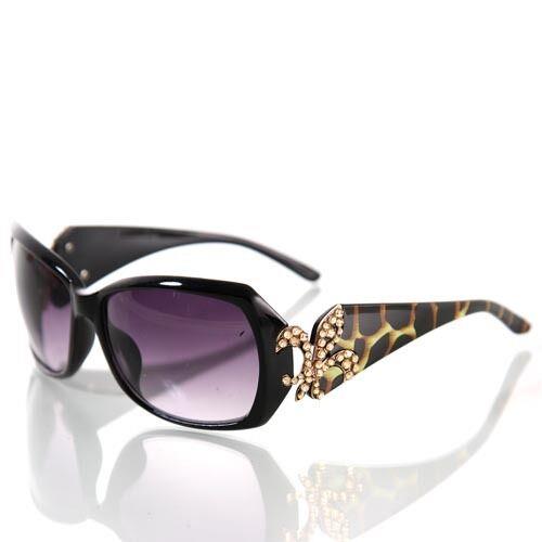 Made with Swarovski Crystal Fleur DE Lis Design Black UV400 SUNGLASSES-62065 LEOPARD