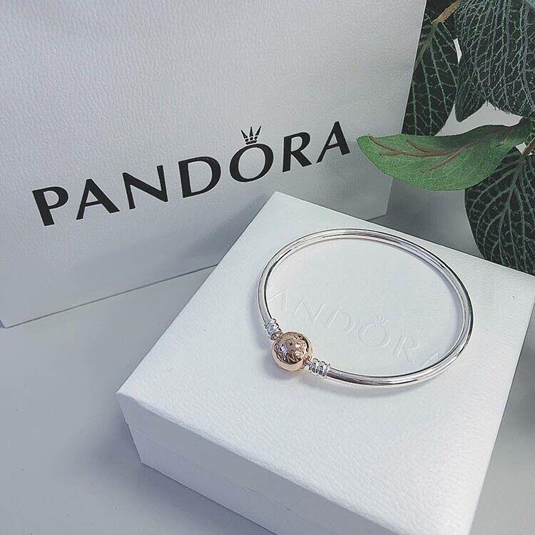 Pandora Rose Logo Clasp 925 Silver Bangle Charm Bracelet 580713 With Pandora Gift Box