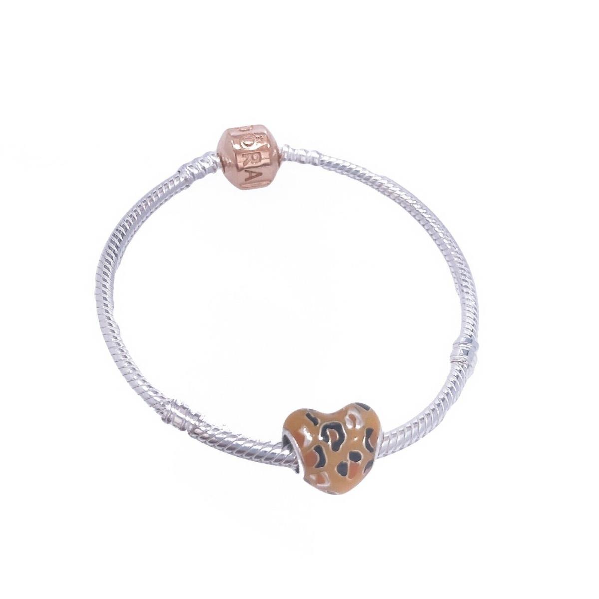 Pandora Rose Gold Barrel Clasp 925 Silver Snake Chain Charm Bracelet 580702 Without Gift Box