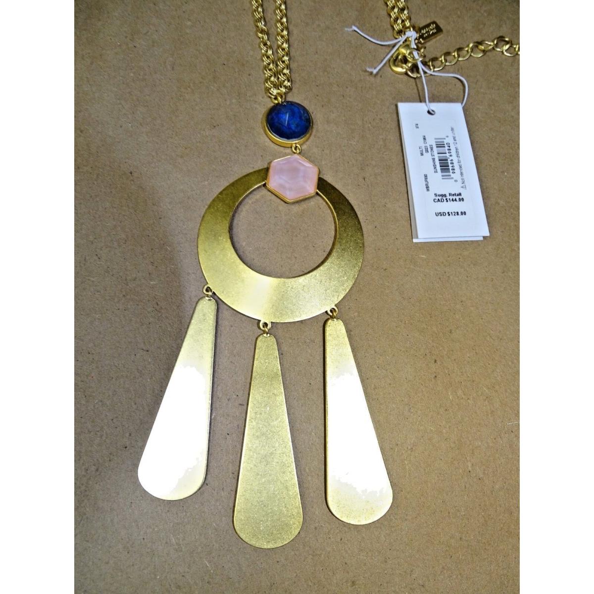 New Kate Spade Sunshine Stones Statement Pendant Necklace Gold Multi Long Cha