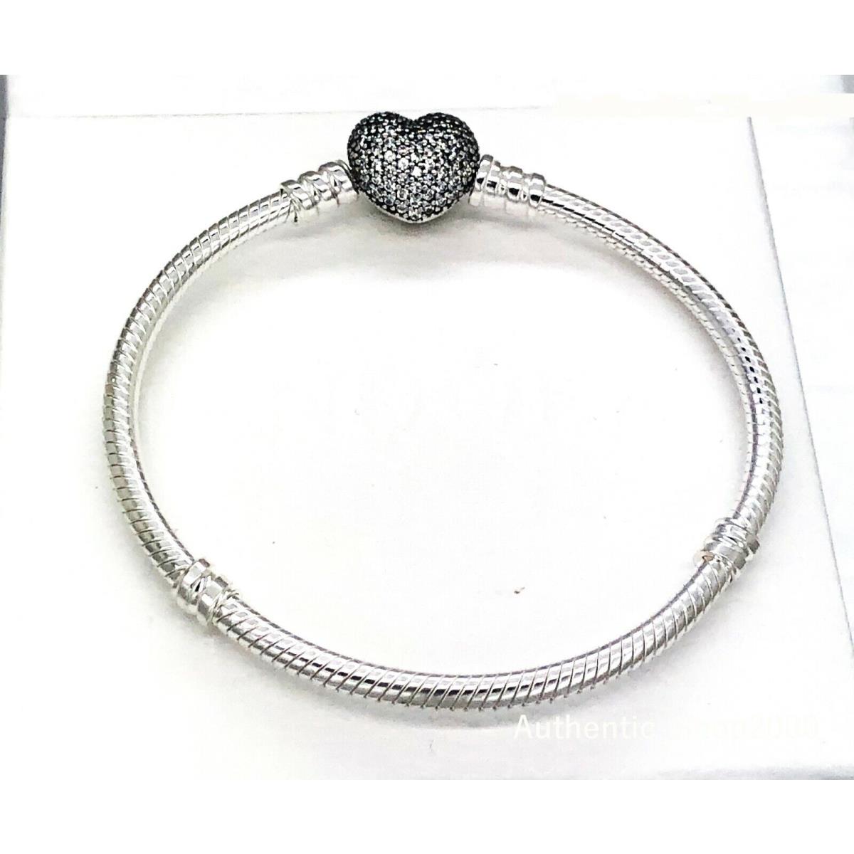 Pandora Moment 925 Silver Sparkling Heart Charm Bracelet 590727CZ