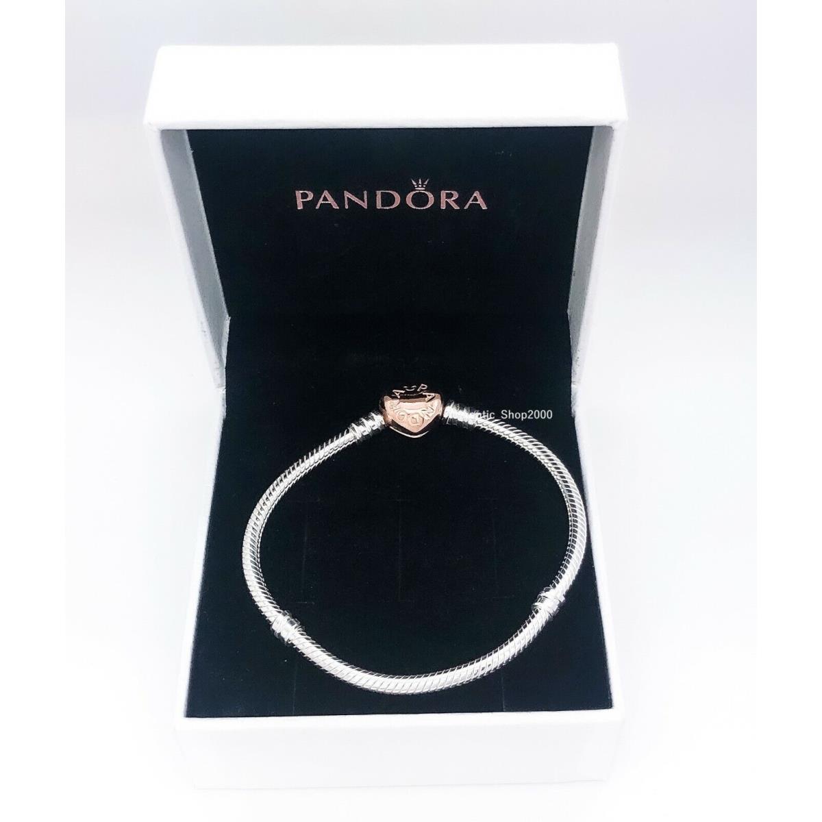 925 Silver Bracelet Pandora Rose Heart Clasp Charm Bracelet 580719