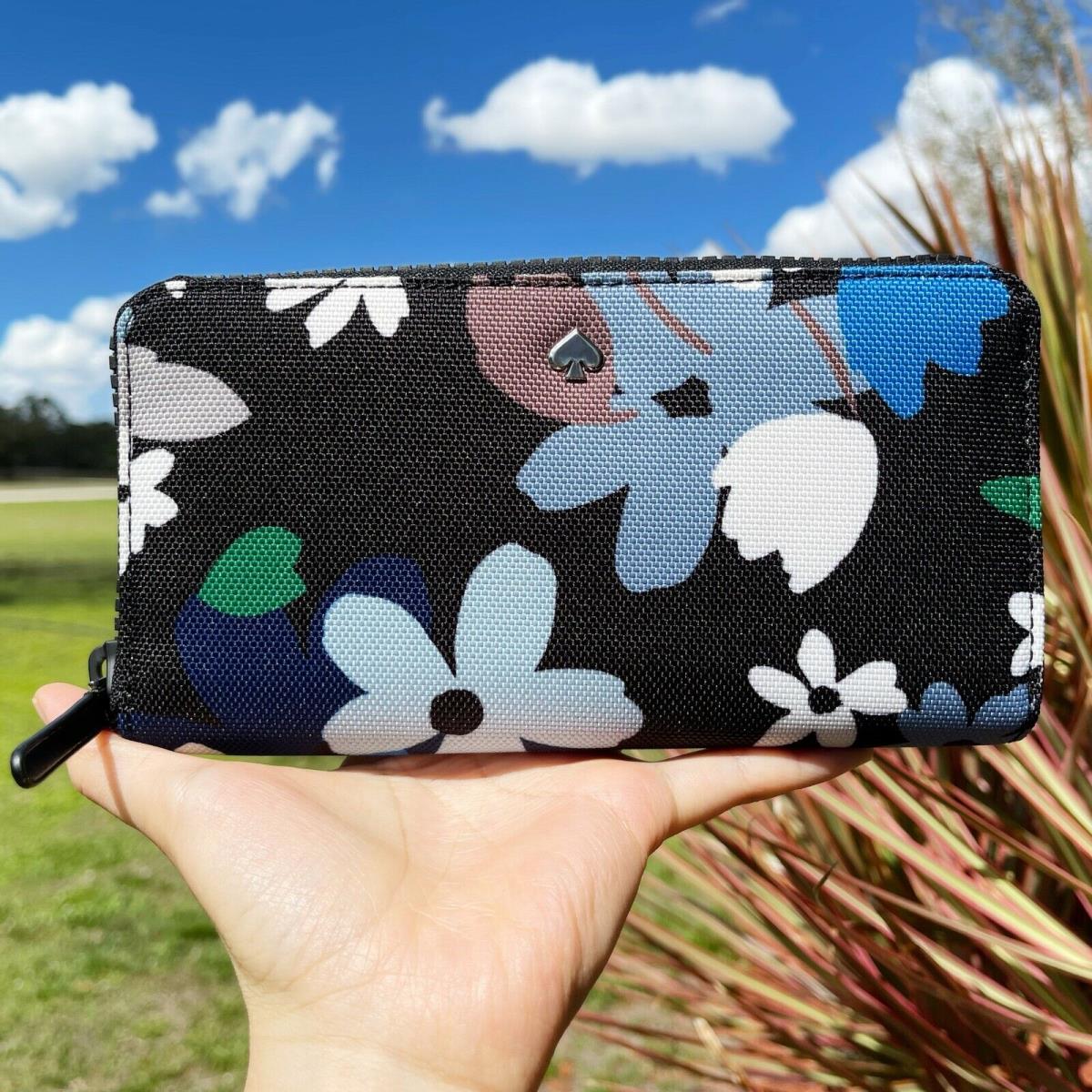 Kate Spade Cameron Neda Zip Around Continental Wallet Floral Glitter Bold Bloom Canvas