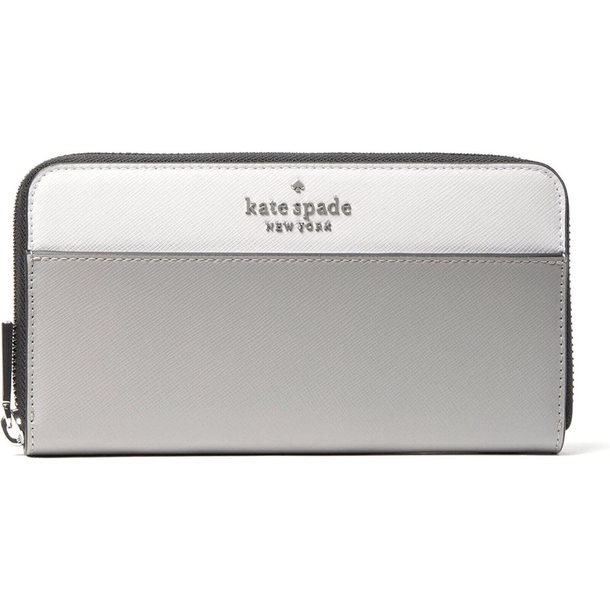 Kate Spade Cameron Neda Zip Around Continental Wallet Floral Glitter Nimbus Grey Multi