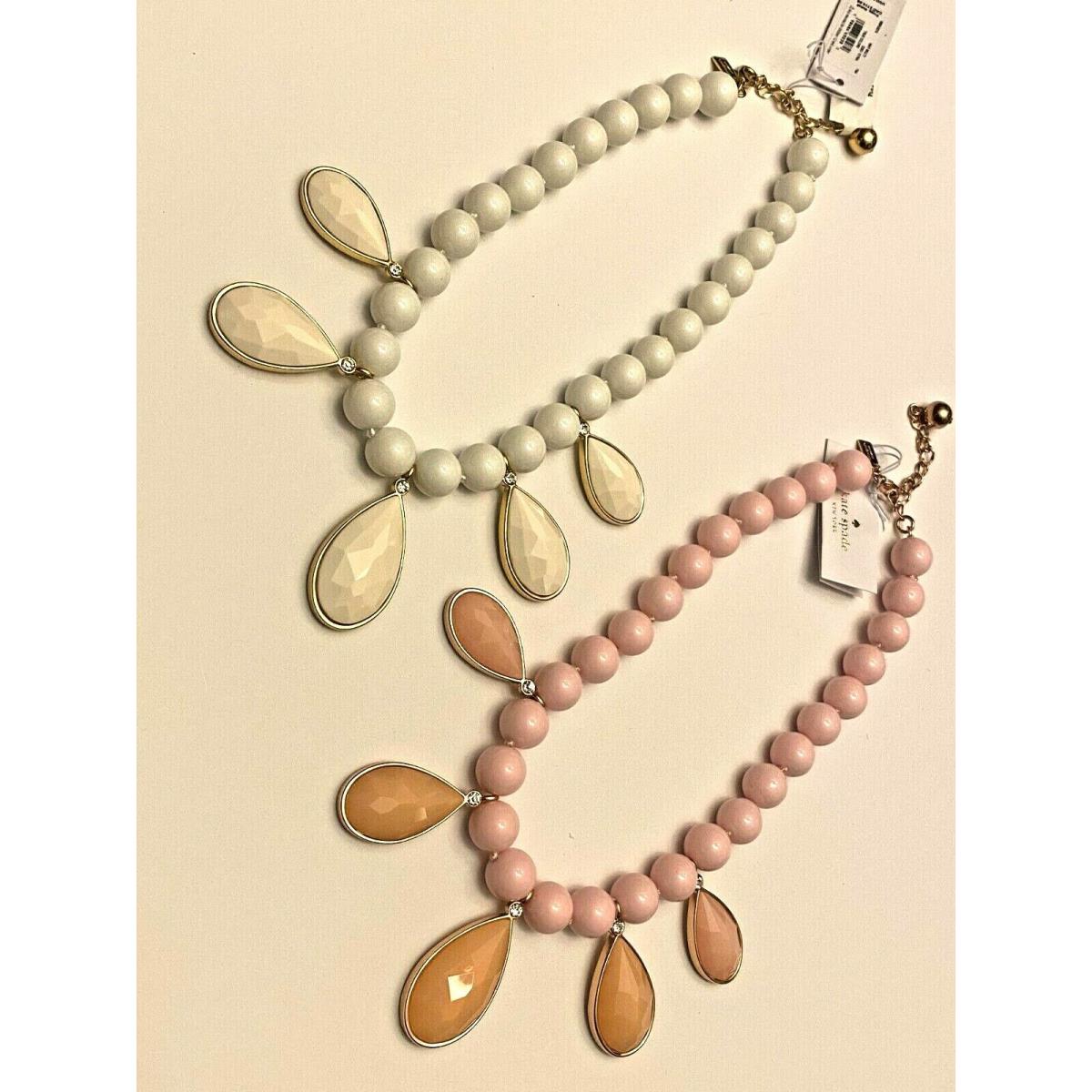 Kate Spade Gold Plated True Colors White / Pink Multi Beaded Stone Drop Necklace