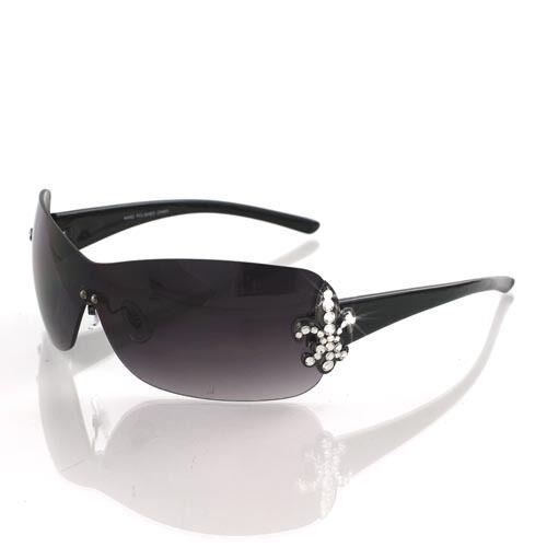 Made with Swarovski Crystal Fleur DE Lis Polycarbonate 100%UV Lenses Sunglasses BLACK FRAME,GRAY LENS