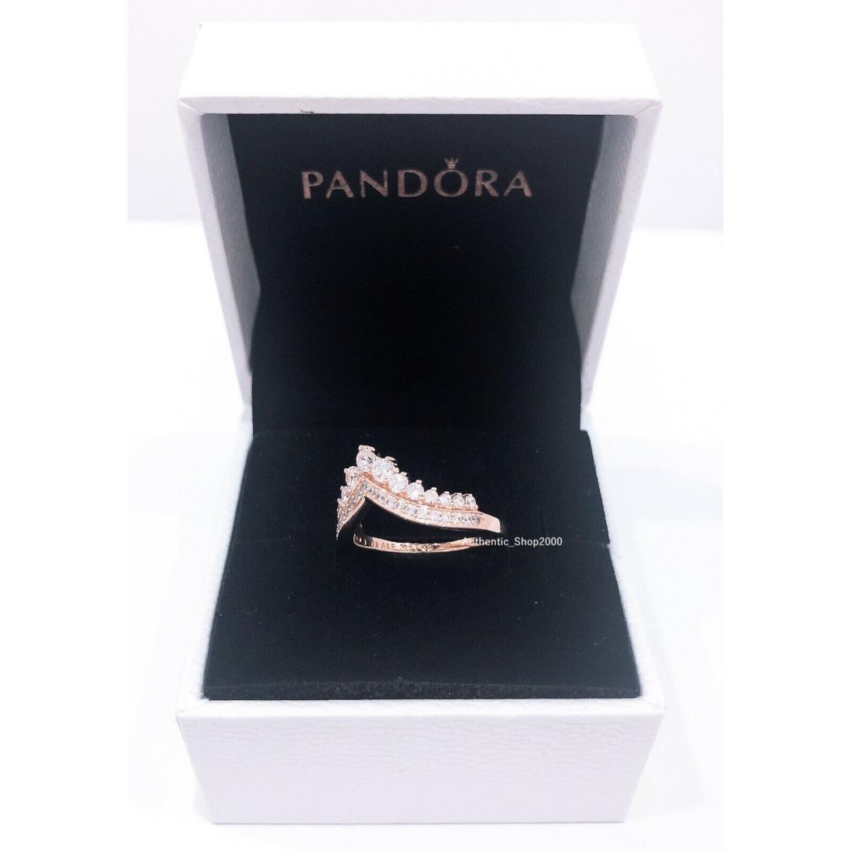 Pandora Rose 14K Gold Princess Wishbone Crown Ring 187736CZ Pink