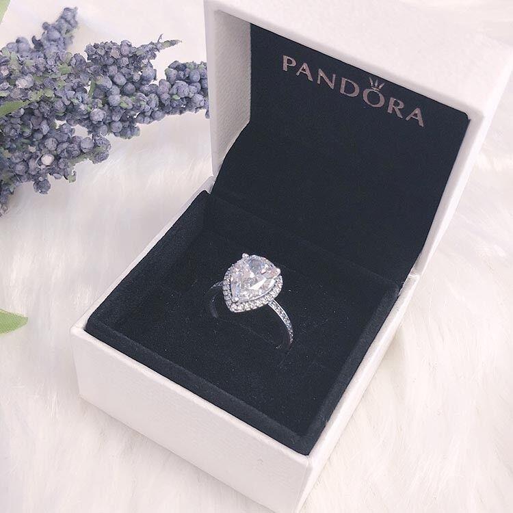 Pandora 925 Silver Sparkle Big CZ Radiant Teardrop Ring 196251CZ Silver