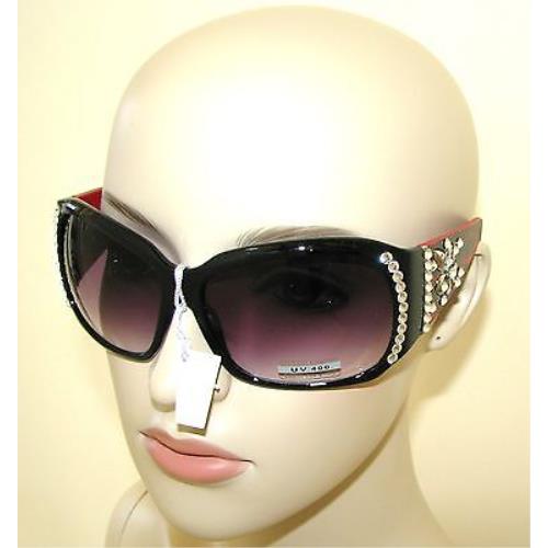 Made with Swarovski Elements Crystal Design Black UV400 Sunglasses BLACK&RED